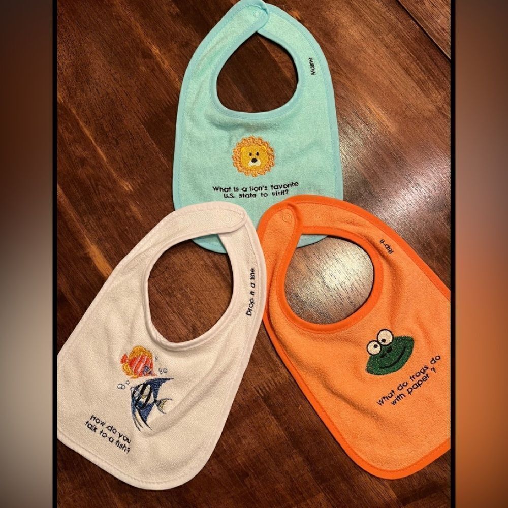 Luvable Friends Terry Bibs Custom Embroidered with Animals and Jokes- 5 bibs
